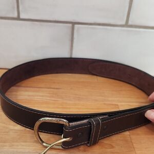 Italian Harness Cowhide Leather Brown Belt with Gold Buckle